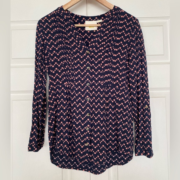 Maeve Tops - {Maeve} Polka Dot Button Down Blouse in Navy & Pink - Women's XS